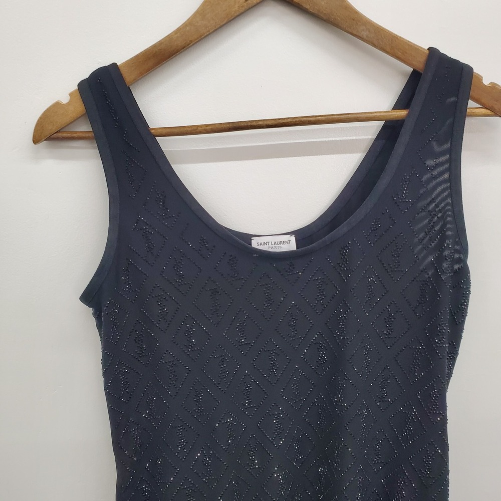 Saint Laurent Paris Womens L Black Beaded Mesh Bodysuit Made in Italy NWOT - Picture 10 of 16
